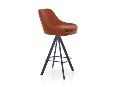 PREMIERE BAR SPIDER - Trestle-based leather stool with footrest _ 5A Design